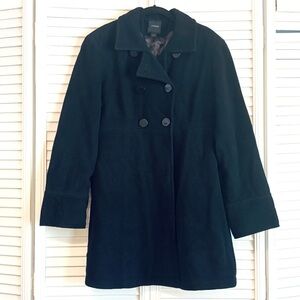 Express Black Wool Blend Pea Dress Coat Jacket Double Breasted Size Large L